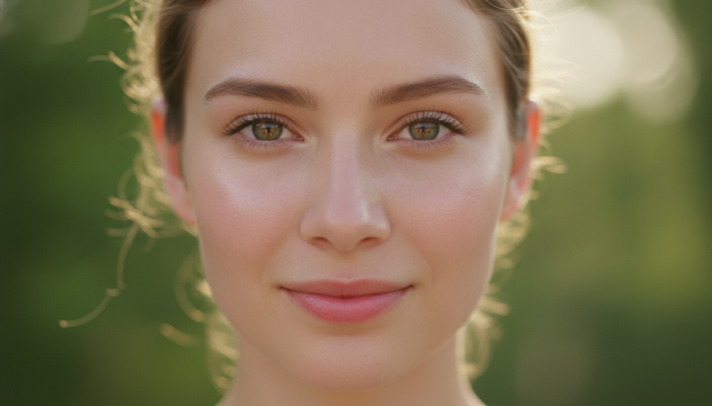 A fresh radiant face after applying a hydrating gel showcasing smooth skin and a healthy glow possibly with a subtle bef