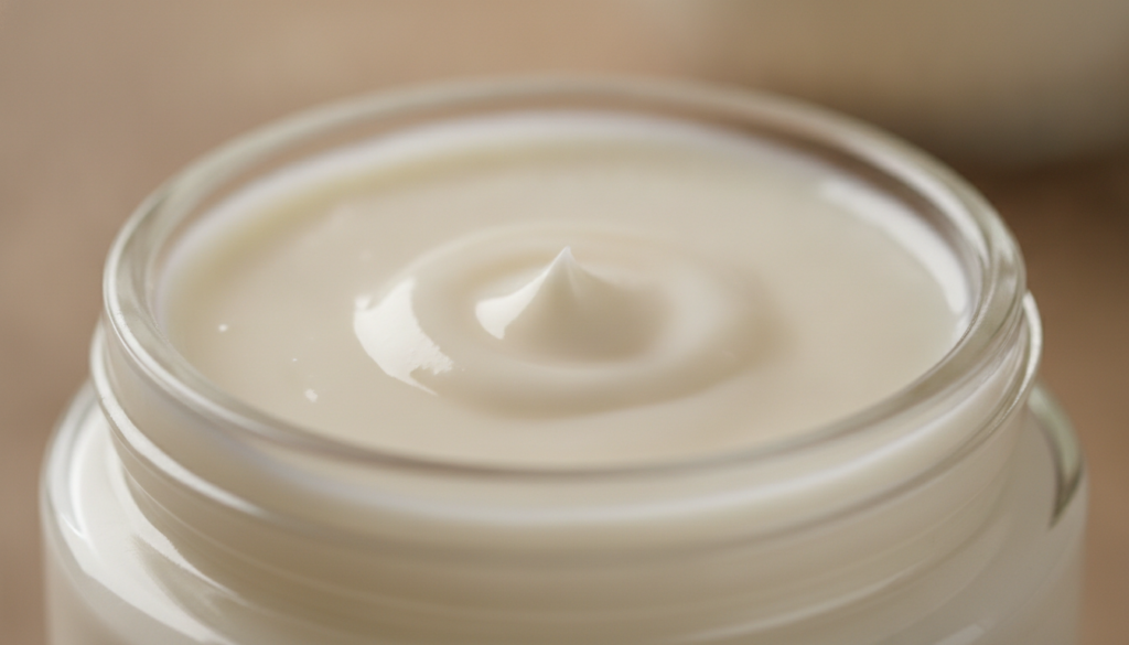 A close-up of the prepared Vaseline and alum paste in a small clean jar showing its smooth texture