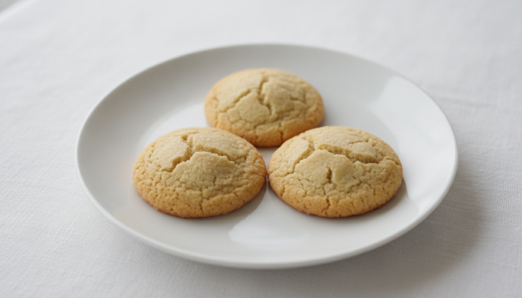 Minimalist and elegant 3-ingredient cookies showcasing their simple golden-brown perfection on a minimalist white backgr