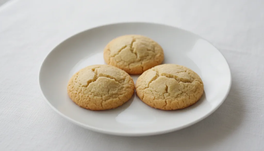 Minimalist and elegant 3-ingredient cookies showcasing their simple golden-brown perfection on a minimalist white backgr