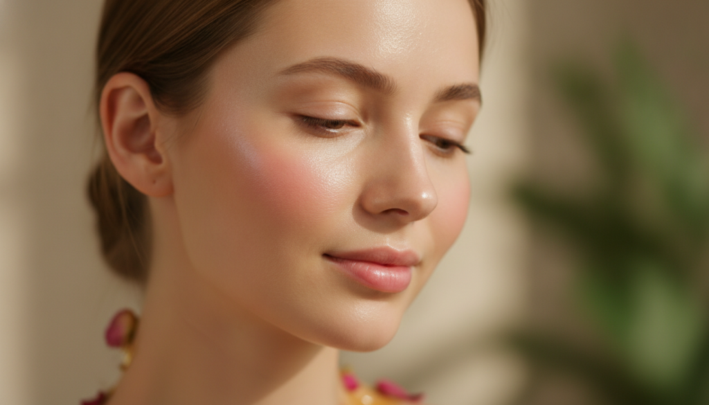 A woman s face glowing with soft hydrated skin after using a DIY beauty treatment emphasizing a fresh and youthful appea