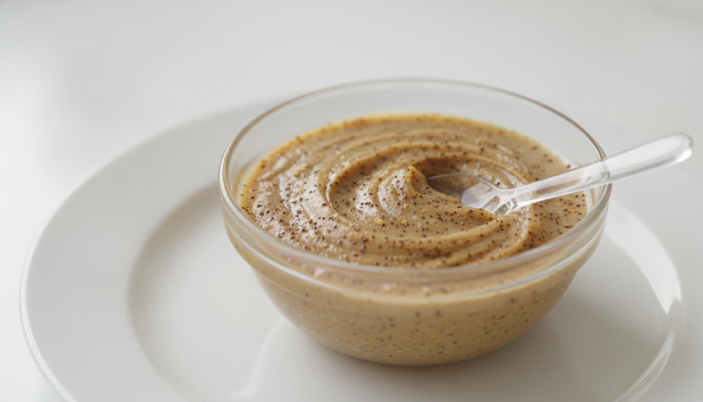 Close-up of a small bowl with the Vaseline turmeric and coffee grounds mix showing its texture ready for application