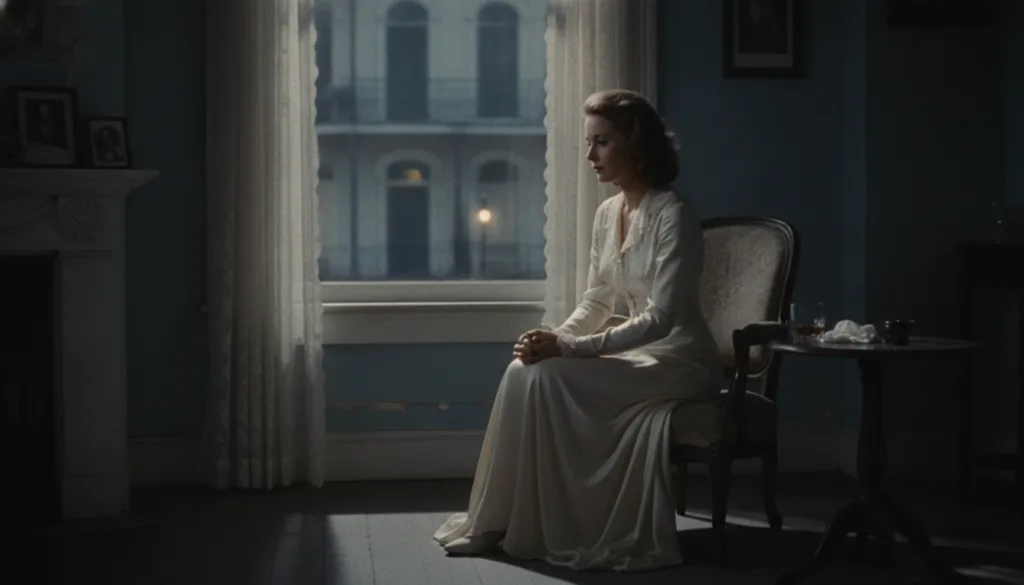 Vivien Leigh as Blanche DuBois looking pensive and delicate