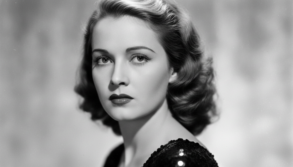 A black and white portrait of a young Joan Crawford from the 1930s looking glamorous and determined