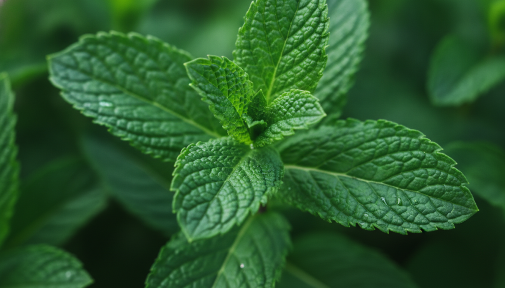 Close-up of fresh spearmint leaves vibrant green and aromatic