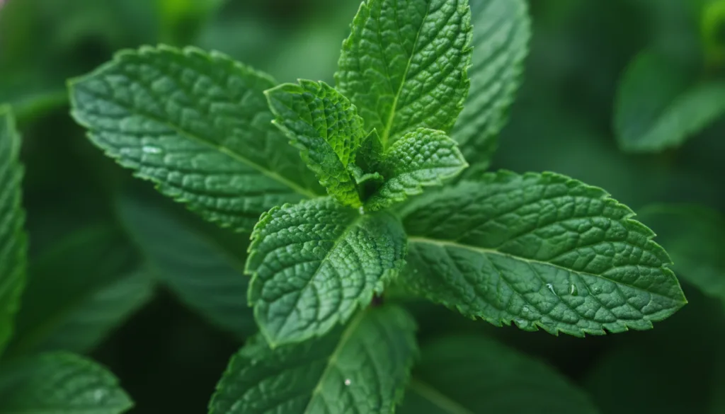 Close-up of fresh spearmint leaves vibrant green and aromatic