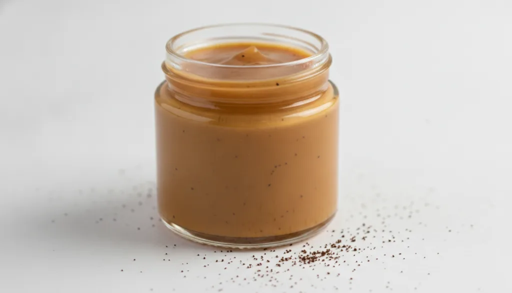 A small clear glass jar filled with the DIY coffee night gel showcasing its texture and a subtle coffee color with a few
