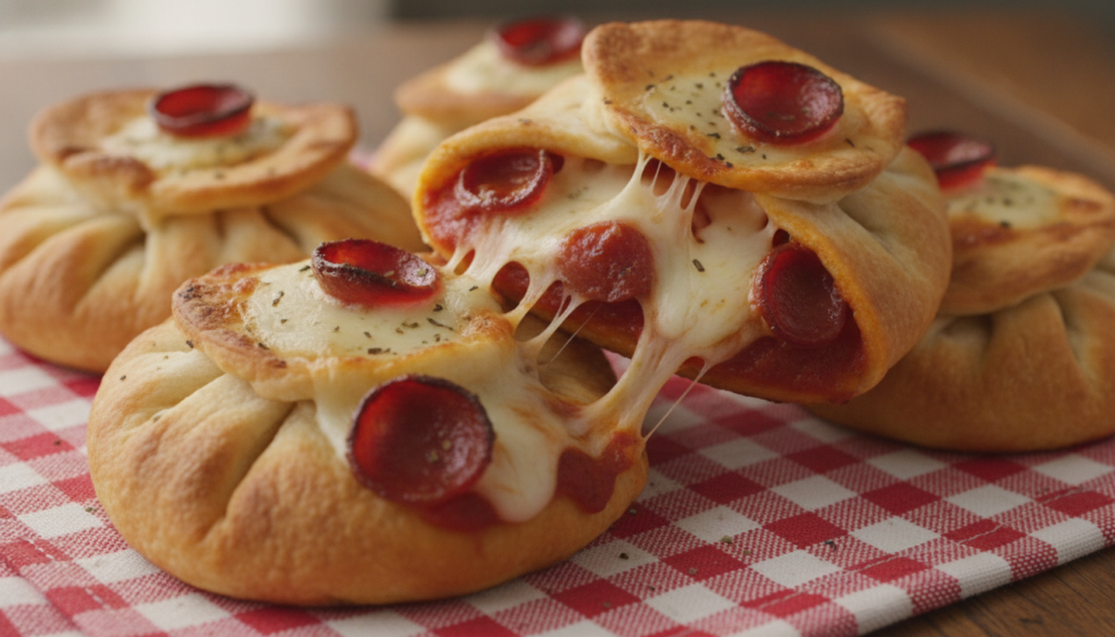 Crispy tortilla wraps filled with marinara sauce pepperoni and melted mozzarella cheese resembling mini pizzas