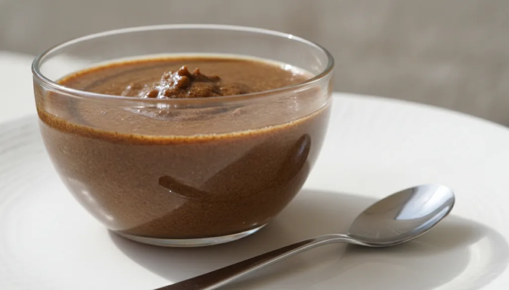 A close-up of a small bowl containing Vaseline mixed with coffee grounds with a small spoon beside it on a light backgro