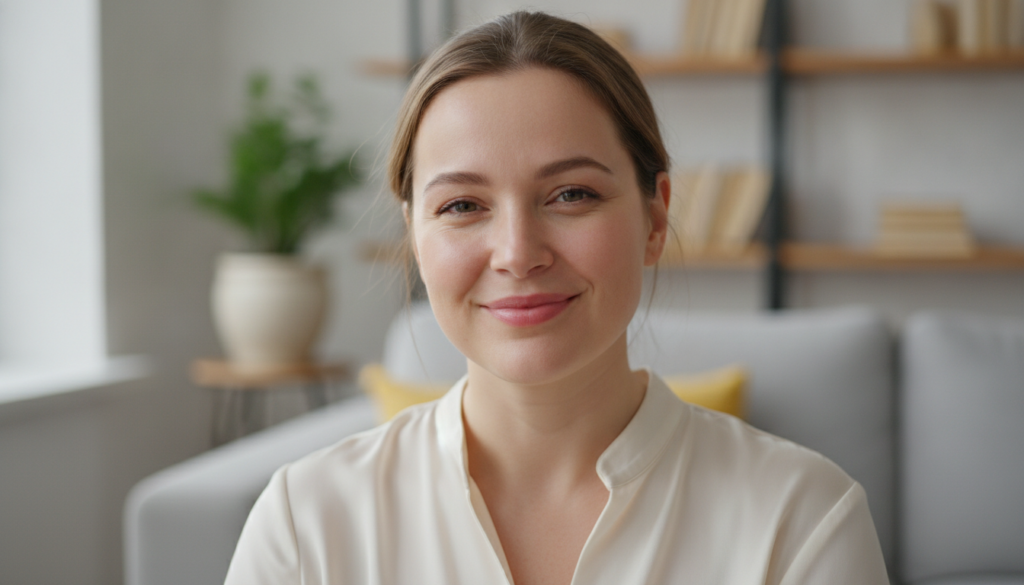 A woman smiling with radiant smooth skin showcasing a youthful and healthy complexion The image should convey natural be