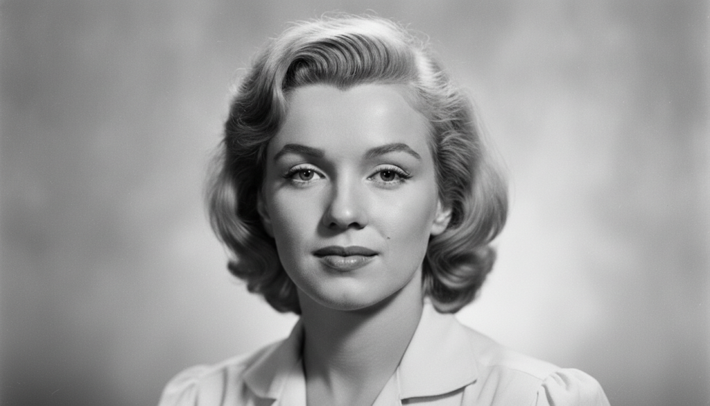 Young Marilyn Monroe Norma Jeane Mortenson before her rise to fame perhaps as a model or early actress in a black and wh