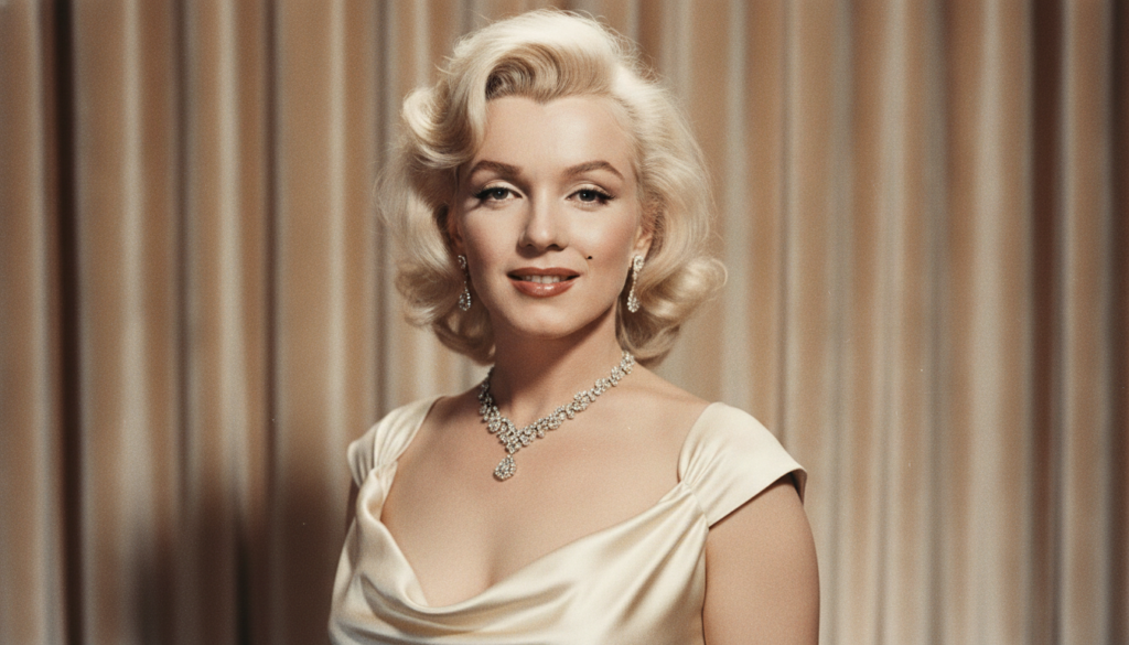 Marilyn Monroe in a glamorous pose highlighting her beauty mark and signature platinum blonde hair possibly from a film 