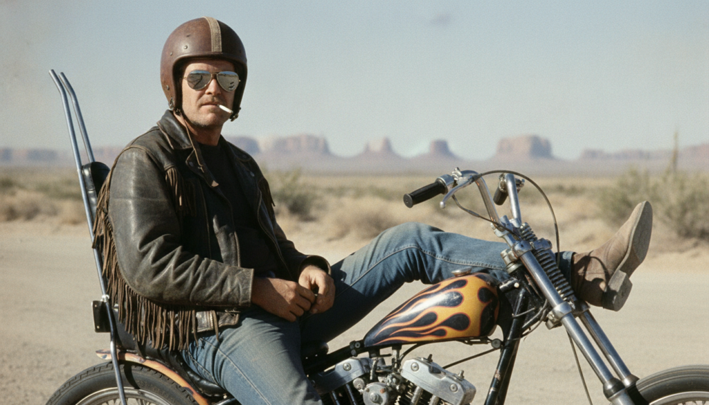 Jack Nicholson in a scene from Easy Rider looking cool and rebellious