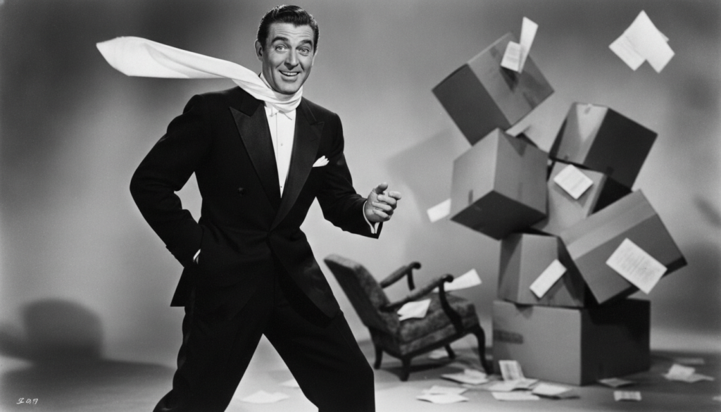 Cary Grant in a classic movie scene demonstrating his charming and debonair persona
