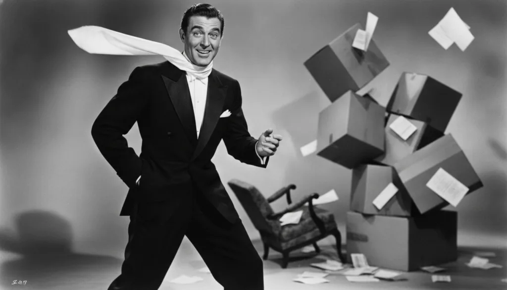 Cary Grant in a classic movie scene demonstrating his charming and debonair persona