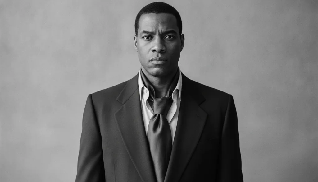 A real publicity photo of Denzel Washington from the 1990s or early 2000s showcasing his commanding presence and versati