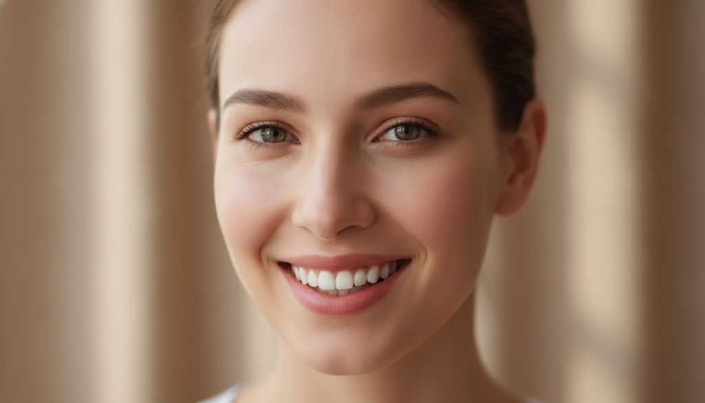 A close-up of a woman s radiant and smooth skin free from visible wrinkles or dark spots with a soft natural glow She lo
