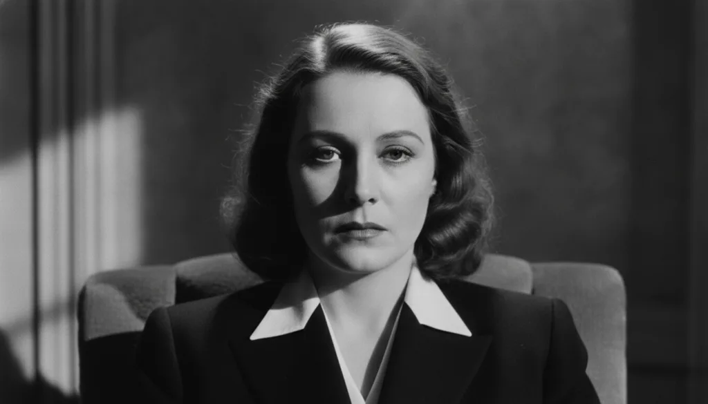 Black and white portrait of Greta Garbo looking serious and elegant
