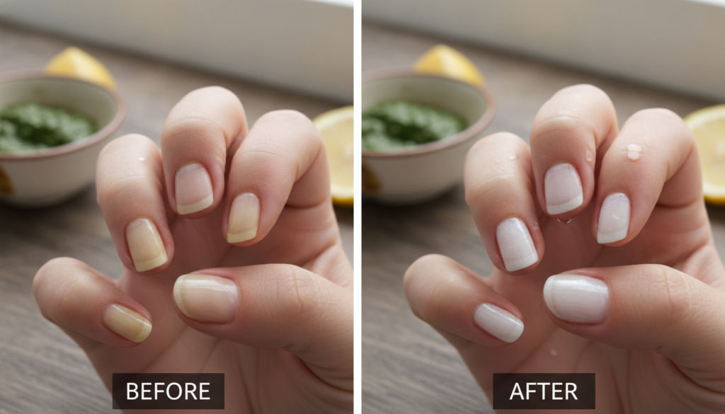 A close-up of clean freshly rinsed hands with nails looking brighter and healthier after applying a natural remedy contr