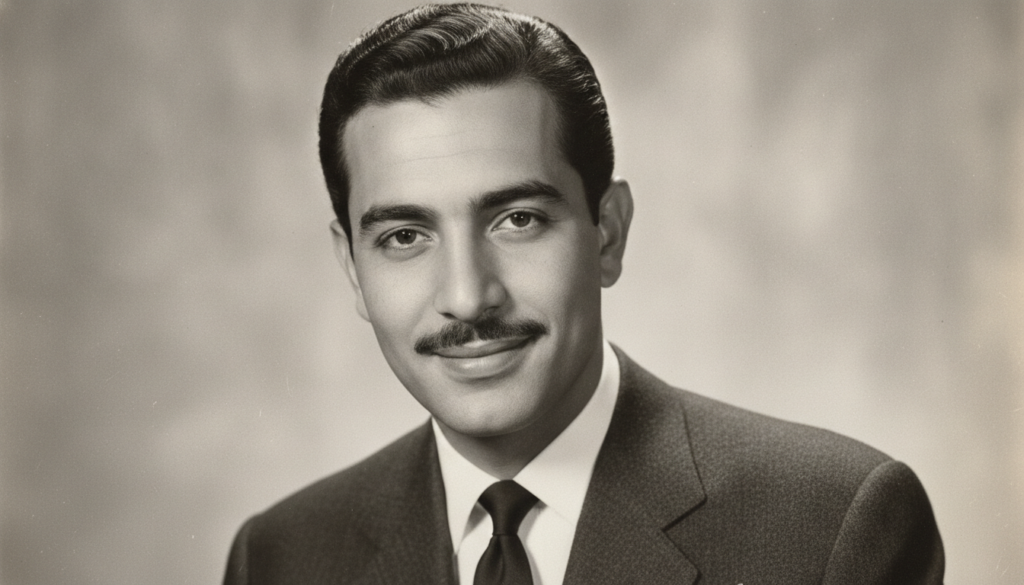 A real vintage publicity photo of a young Omar Sharif looking distinguished and handsome possibly from the 1960s