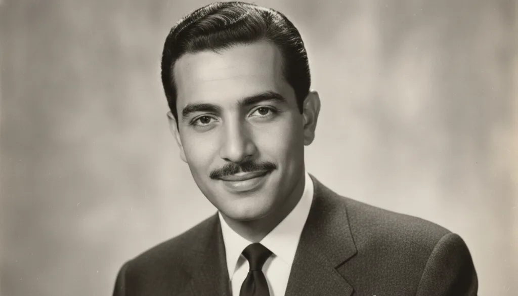 A real vintage publicity photo of a young Omar Sharif looking distinguished and handsome possibly from the 1960s
