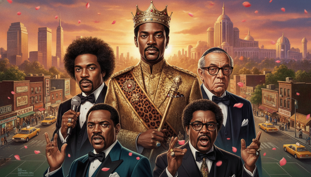 A real movie poster for Eddie Murphy s film Coming to America featuring him in multiple roles