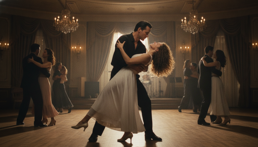 Patrick Swayze dancing with Jennifer Grey in a famous scene from Dirty Dancing