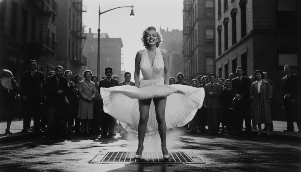 A still image from Marilyn Monroe s iconic white dress scene in The Seven Year Itch