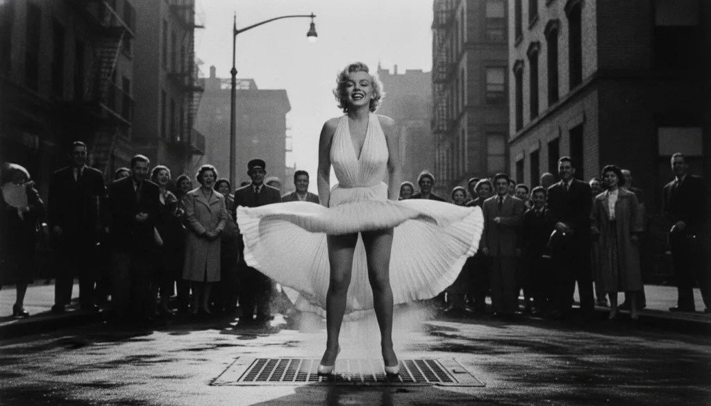 A still image from Marilyn Monroe s iconic white dress scene in The Seven Year Itch