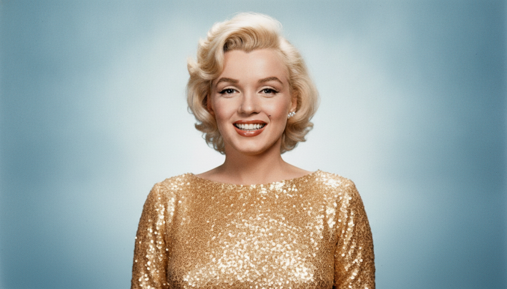 A publicity photo of Marilyn Monroe from the 1950s showing her classic blonde hairstyle and radiant smile