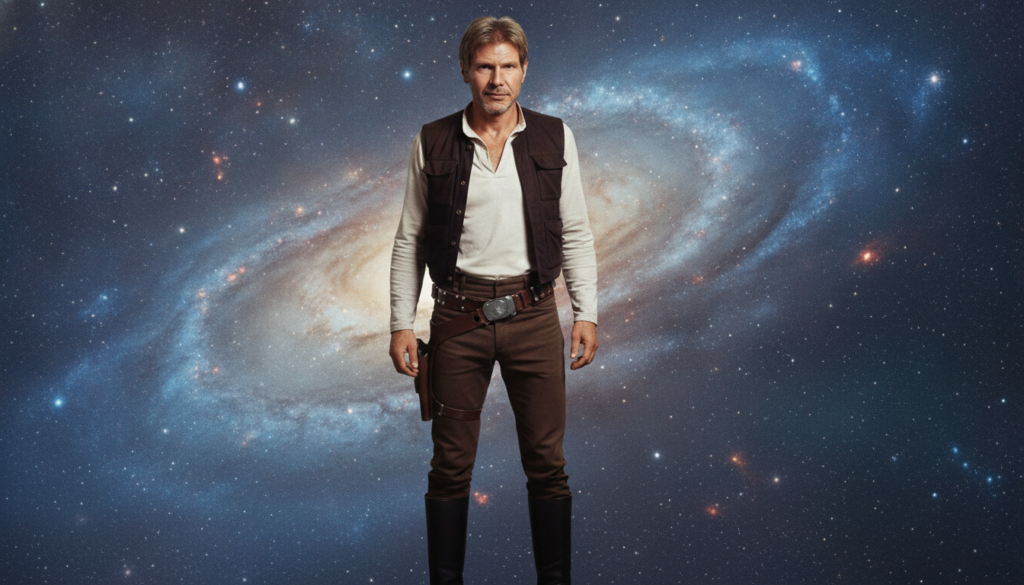 A real film still or publicity photo of Harrison Ford in another one of his famous roles such as Han Solo from Star Wars