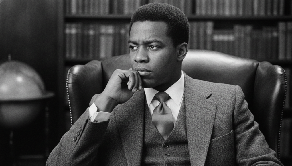 A real publicity photo of a younger James Earl Jones perhaps from the 1970s or 80s looking distinguished and thoughtful