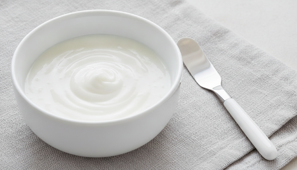 A small bowl with a smoothly mixed paste of white baking soda and petroleum jelly