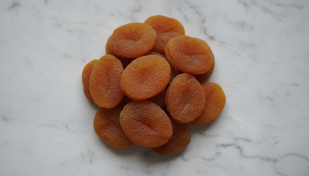 A pile of natural unsweetened dried apricots showing their slightly darker rustic appearance compared to sulfited versio