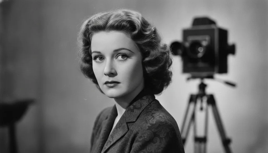 A real archival black and white publicity photo of Bette Davis from the 1930s or 1940s looking intensely at the camera