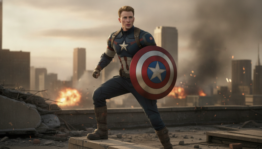Chris Evans as Captain America in full costume