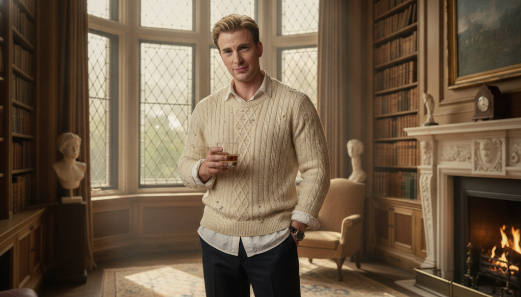 Chris Evans in a sophisticated non-superhero role perhaps from Knives Out