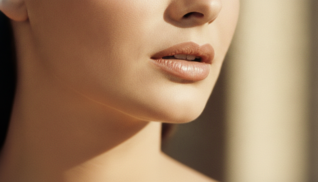 A tightly cropped close-up photo of Sophia Loren s lower face showing her mouth and jawline with her eyes and hair inten
