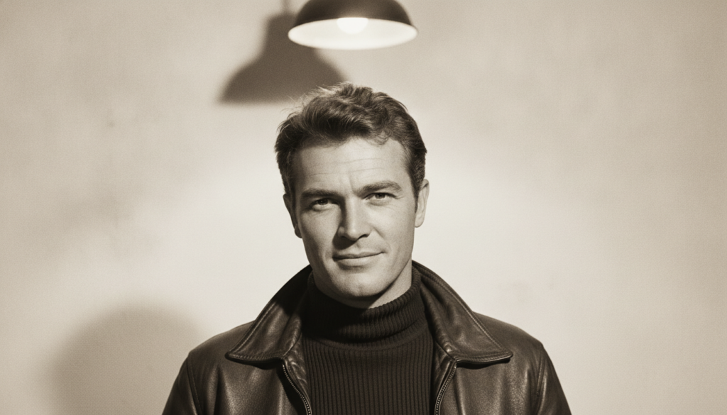 A classic portrait of Steve McQueen looking cool and confident perhaps with a slight smirk or intense gaze