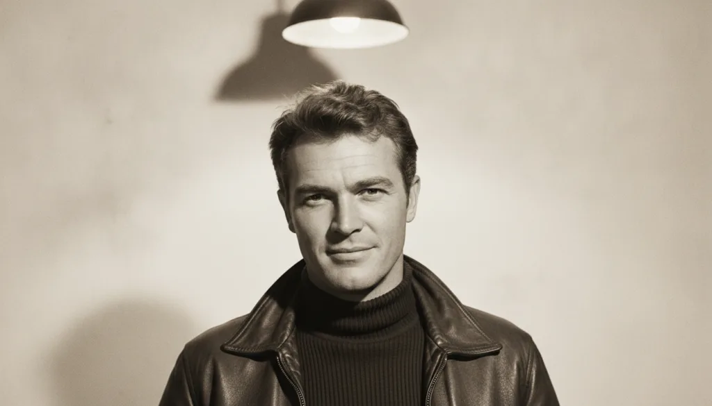 A classic portrait of Steve McQueen looking cool and confident perhaps with a slight smirk or intense gaze