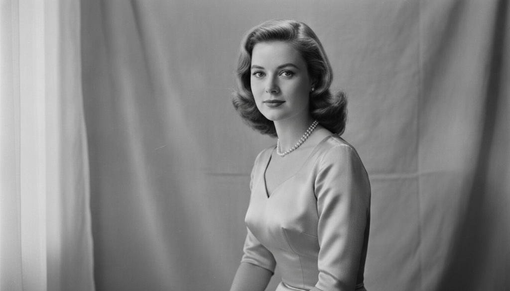 A beautiful portrait of Grace Kelly looking elegant and sophisticated reflecting her Golden Age glam and poised demeanor