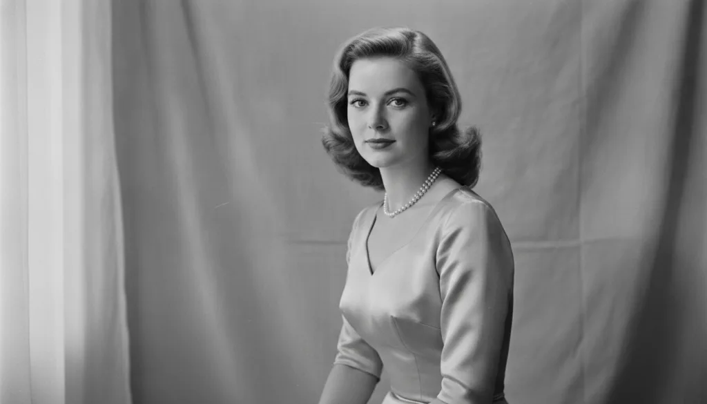 A beautiful portrait of Grace Kelly looking elegant and sophisticated reflecting her Golden Age glam and poised demeanor