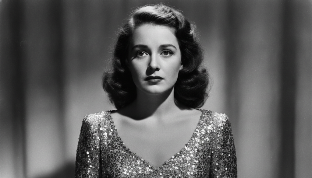 A black and white portrait of a young Judy Garland with a captivating and expressive gaze embodying classic Hollywood gl