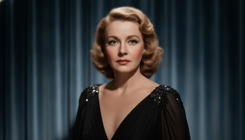 A striking portrait of Bette Davis from the Golden Age of Hollywood featuring her distinctive expressive eyes and a clas