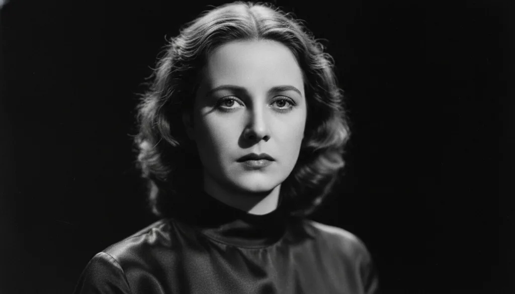 A black and white portrait of a young Greta Garbo looking mysterious and elegant with soft lighting highlighting her fac