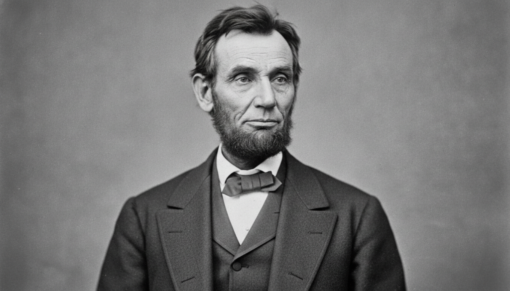 A black and white portrait of Abraham Lincoln typical of 19th-century photography possibly from a quiz image with multip