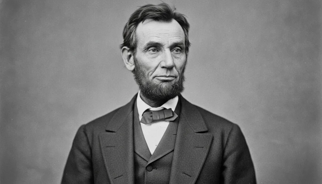 A black and white portrait of Abraham Lincoln typical of 19th-century photography possibly from a quiz image with multip