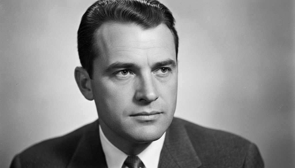 A black and white vintage photo of a young Richard Nixon looking serious and youthful