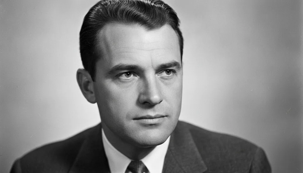 A black and white vintage photo of a young Richard Nixon looking serious and youthful