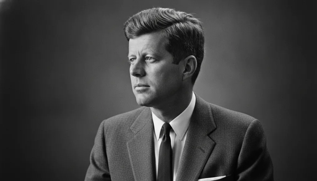 A multiple-choice quiz image featuring a black and white portrait of John F Kennedy with four answer options